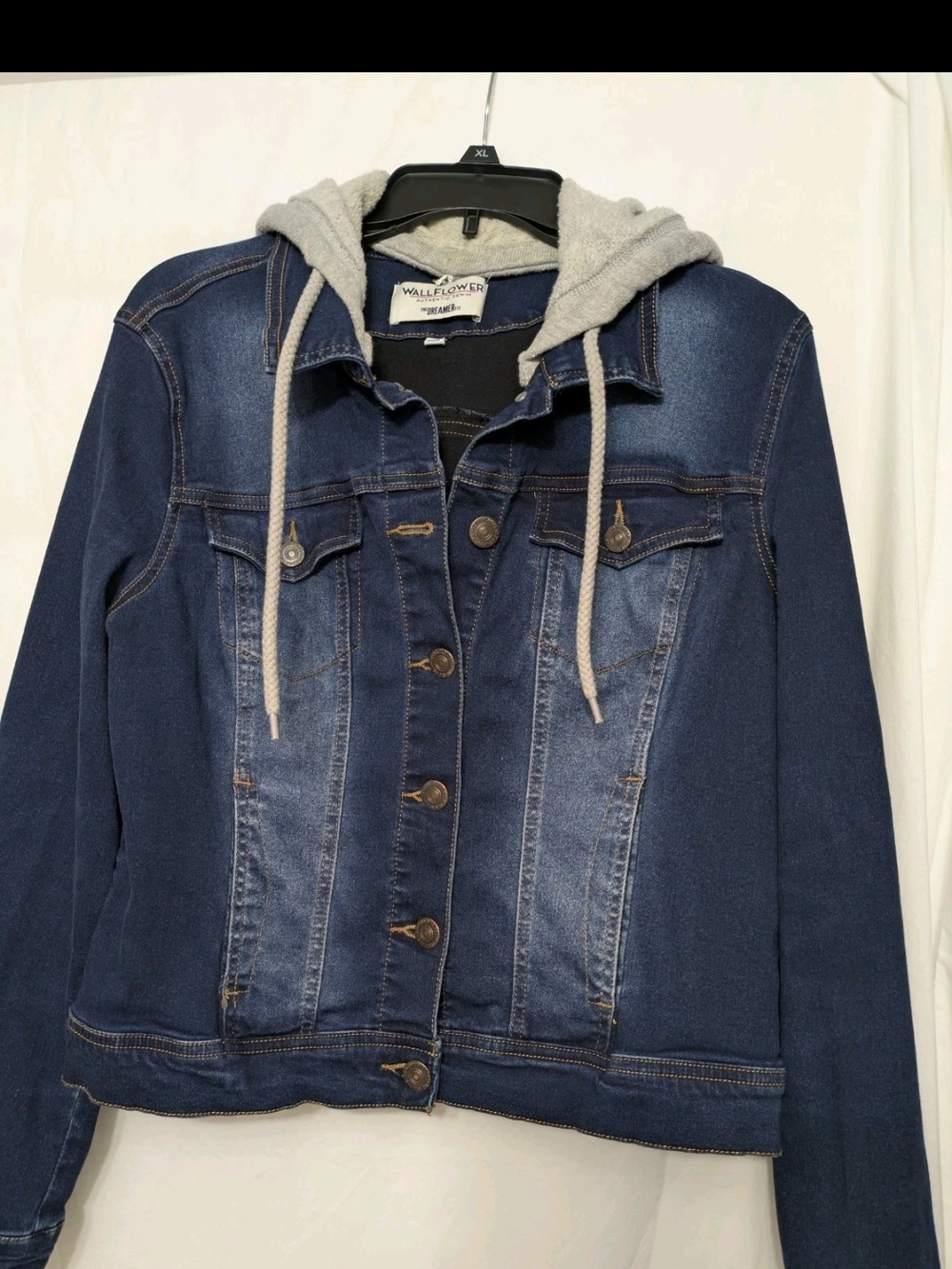 Wallflower Blue Denim Jacket with Gray Drawstring Hood